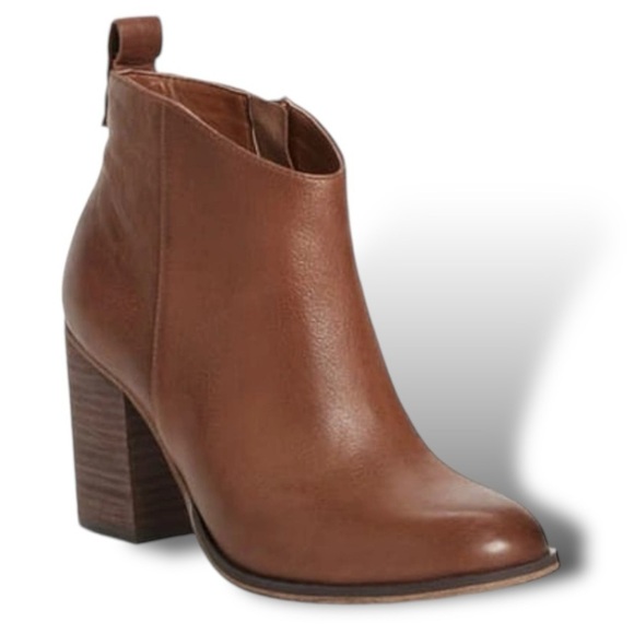 bp Shoes - BP Booties Brown Women’s Size 8 Leather Lance Block Heeled Boots Round Toe